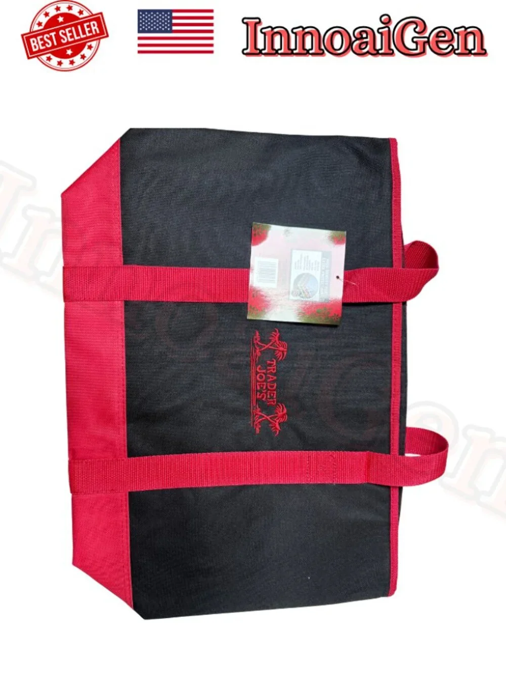 Trader Joe's Reusable Insulated Bag Extra Large Capacity Black Red NWT Tote